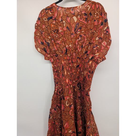 NWT A.L.C. Lucia Smocked V-Neck Midi Dress Size 10 Bronze Multicolor 1B460 - Picture 7 of 10